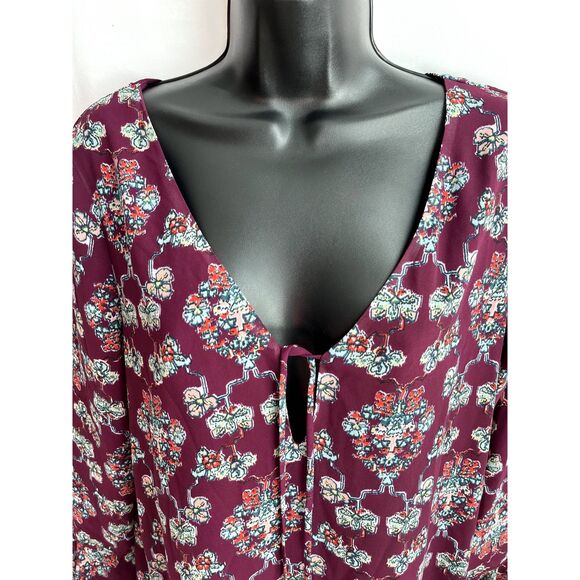Tularosa Tunic Dress Top Eggplant Floral Bell Sleeve Ruffle Size S Romantic - Picture 2 of 11